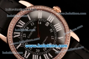 Cartier Ronde Solo Swiss ETA 2836 Automatic Rose Gold Case with White Roman Numeral Markers Diamond Bezel and Black Dial