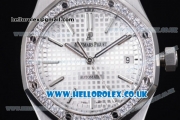 Audemars Piguet Royal Oak Clone AP Calibre 3120 Automatic Stainless Steel Case/Bracelet with White Dial Stick Markers and Diamonds Bezel - 1:1 (J12)