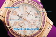 Hublot Big Bang Chronograph Swiss Quartz Movement Rose Gold Case with Purple Diamond Bezel and Purple Rubber Strap-Lady Model