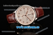 IWC Portuguese Chrono Miyota Quartz Steel Case with Brown Leather Strap White Dial and Arabic Numeral Markers