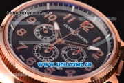 Ulysse Nardin Maxi Marine Chrono Swiss Valjoux 7750-SHG Automatic Rose Gold Case with Black Dial and Arabic Numeral Markers (EF)