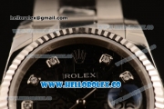 Rolex Datejust Clone Rolex 3135 Automatic Stainless Steel Case/Bracelet with Black Dial and Diamonds Markers - 1:1 Original (MARK F)