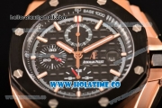 Audemars Piguet Royal Oak Offshore Chrono Clone AP Calibre 3126 Automatic Rose Gold Case with Black Dial PVD Bezel and White Stick Markers (EF)