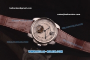 Cartier Calibre de Swiss Tourbillon Manual Winding Movement Steel Case with White Dial and Brown Leather Strap