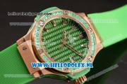 Hublot Big Bang Tutti Japanese Miyota Quartz Rose Gold Case with Green Dial Stick Markers and Green Rubber Strap