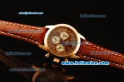 Breitling Transocean Quartz Steel Case with Rose Gold Bezel and Brown Dial-Brown Leather Strap