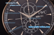 IWC Portuguese Chrono Japanese Miyota OS10 Quartz PVD Case with Black Leather Strap and Black Dial Stick Markers