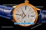 Rolex Cellini Time Asia 2813 Automatic Yellow Gold Case White Dial Blue Leather Strap and Stick/Roman Numeral Markers