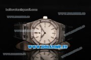 Audemars Piguet Royal Oak Lady Swiss Quartz Steel Case with Diamonds Bezel Black Leather Strap and White Dial