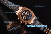 Audemars Piguet Royal Oak Chronograph Miyota OS20 Quartz Rose Gold Case with Black Leather Strap Black Dial and Three Subdials