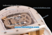 Richard Mille RM 52-01 Miyota 6T51 Automatic Yellow Gold Case with Diamonds Skull Dial and White Rubber Bracelet