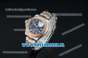 Rolex Yacht-Master Clone Rolex 3135 Automatic Rose Gold Case Black Dial Dots Markers and Two Tone Bracelet -1:1 Original