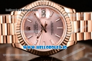 Rolex Datejust Swiss ETA 2671 Automatic Rose Gold Case with Pink Dial Stick Markers and Rose Gold Bracelet (BP)