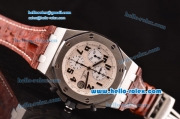 Audemars Piguet Royal Oak Offshore Chronograph Swiss Valjoux 7750-SHG Automatic Steel Case with White Dial and Brown Leather Strap-Run 12@Sec