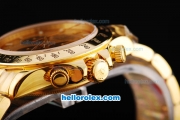 Rolex Daytona Swiss Valjoux 7750 Chronograph Movement Full Gold with Black Subdials and White Stick Marker