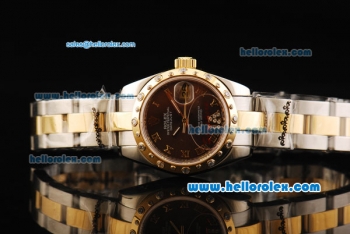 Rolex Datejust Oyster Perpetual Automatic Movement Brown Dial with Diamond Gold Bezel and Two Tone Strap-Lady Model