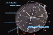 IWC Portuguese Chronograph Miyota OS10 Quartz PVD Case with Black Dial and Black Leather Strap