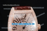 Franck Muller Casablanca Asia Automatic Rose Gold/Diamonds Case with Diamonds Dial and Brown Leather Strap (ZF)