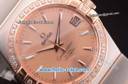 Omega Constellation Co-Axial Swiss ETA 2824 Automatic Steel Case with Rose Gold/Diamond Bezel and Rose Gold Dial-Rose Gold Stick Markers