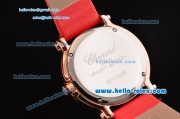 Chopard Happy Sport - Mickey Swiss Quartz Rose Gold Case with Red Leather Strap and White MOP Dial Diamond Markers