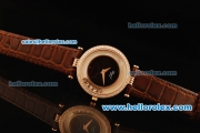 Chopard Happy Sport Swiss Quartz Movement Diamond Bezel with Black Dial and Brown Leather Strap