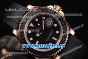 Rolex Yacht Master 40 Swiss ETA 2836 Automatic Rose Gold Case with Black Rubber Strap and Black Dial Dot Markers (BP)