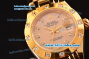 Rolex Datejust Lady Pearlmaster 2813 Automatic Gold Case with Yellow MOP Dial Diamond Markers and Yellow Gold Strap ETA Coating