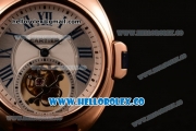 Cartier Cle de Cartier Swiss Tourbillon Manual Winding Rose Gold Case with White Dial and Pink Leather Strap