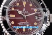 Rolex Submariner Vintage Asia 2813 Automatic Steel Case Red Dial Dot Markers and Brown Nylon Strap