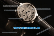 Cartier Ballon Bleu De Chrono Swiss Valjoux 7750 Automatic Steel Case with White Dial Roman Numeral Markers and Genuine Leather Strap