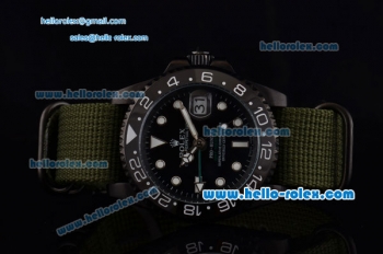 Rolex Pro-Hunter GMT-Master Asia 2813 Automatic PVD Case with Green Nylon Strap and Black Dial Stick Markers