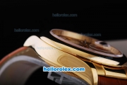 Rolex Datejust Oyster Perpetual Automatic Smooth Gold Case with Brown Dial and White Number Marking-Leather Strap