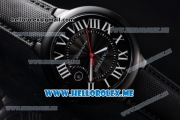 Cartier Ballon Bleu de Cartier Large Asia 2813 Automatic Carbon Case with Black Dial and Black Leather Strap Roman Numeral Markers