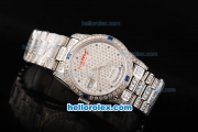 Rolex Day Date Swiss ETA 2836 Automatic Movement Full Steel with Full Diamond and Blue Diamond Markers