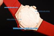 Hublot Big Bang Chronograph Swiss Quartz Movement Rose Gold Case with Diamond Bezel and Red Rubber Strap-Lady Model