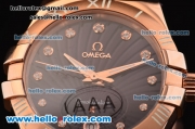 Omega Constellation Swiss ETA Quartz Rose Gold Case with Purple Dial and Purple Rubber Strap