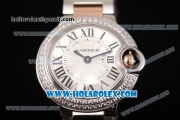 Cartier Ballon Bleu De Small Swiss Quartz Rose Gold/Steel Case with Silver Dial Diamonds Bezel and Roman Numeral Markers