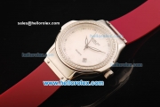 Hublot Swiss Quartz Movement Steel Case with Beige Dial and Diamond Bezel-Red Rubber Strap