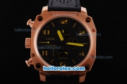 U-Boat Thousands of Feet Chronograph Automatic Rose Gold Bezel with Black Dial-Yellow Marking