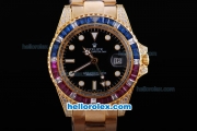 Rolex GMT-Master II Automatic Movement Full Rose Gold Case/Strap with Diamond Bezel and Black Dial-New Version