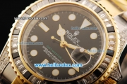 Rolex GMT Master II Swiss ETA 2836 Automatic Movement Diamond Bezel with White Markers and Two Tone Strap