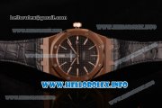 Audemars Piguet Royal Oak 41 Clone AP Calibre 3120 Automatic Rose Gold Case with Black Dial Stick Markers and Black Leather Strap (BP)