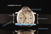 Panerai Luminor Marina Pam 113 Asia 6497 Manual Winding Steel Case with Beige Dial and Black Leather Strap