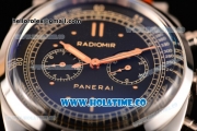 Panerai Radiomir 1940 Chronograph ORO Branco PAM 520 Asia Automatic Steel Case with Black Dial Dot Markers and Brown Leather Strap