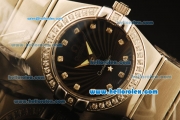 Omega Constellation Swiss Quartz Steel Case with Diamond Bezel and Black/White Stripe Dial-Diamond Markers