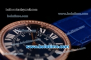 Cartier Ronde Solo Swiss ETA 2836 Automatic Rose Gold Case with Diamond Bezel Blue Dial and Blue Leather Strap