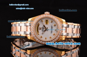 Rolex Masterpiece 2813 Auotmatic Three Tone Case/Strap with Diamond Markers and White Dial ETA Coating