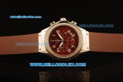 Hublot MDM Chronograph Swiss ETA Quartz Steel Case with Diamond Bezel and Brown Dial-Brown Rubber Strap