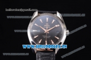Omega Aqua Terra 150 M Co-Axial Clone 8500 Automatic Steel Case Black Dial Stick Markers and Black Leather Strap (EF)