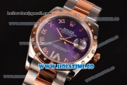 Rolex Datejust Asia 2813 Automatic Rose Gold/Steel Case with Purple Dial and Roman Numeral Markers (BP)